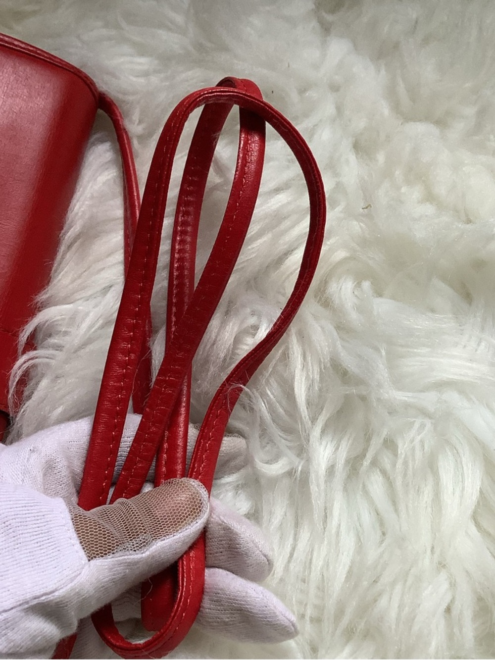 Yves Saint Laurent Vintage Red Leather Crossbody with Gold YSL Accent - Picture 7 of 11